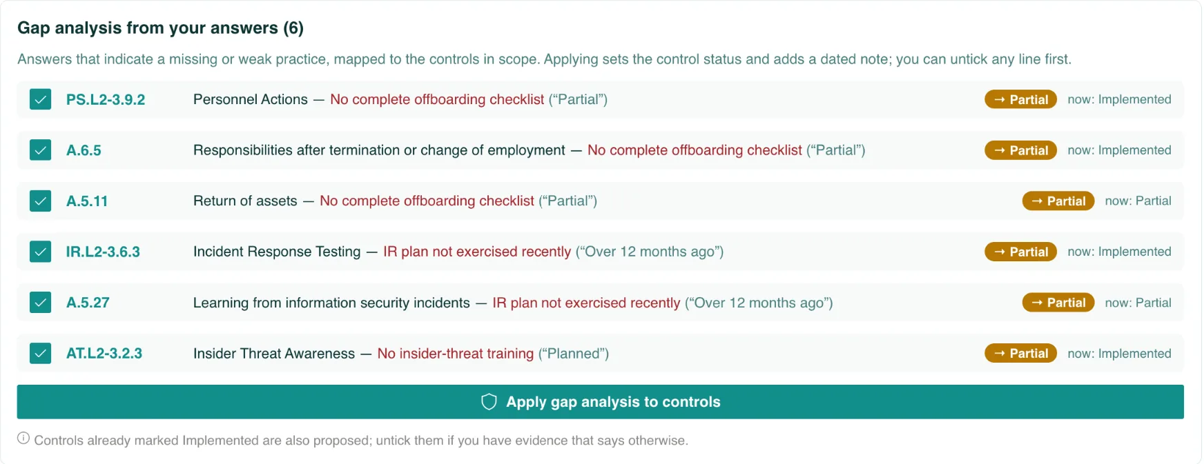 Gap analysis from scoping answers